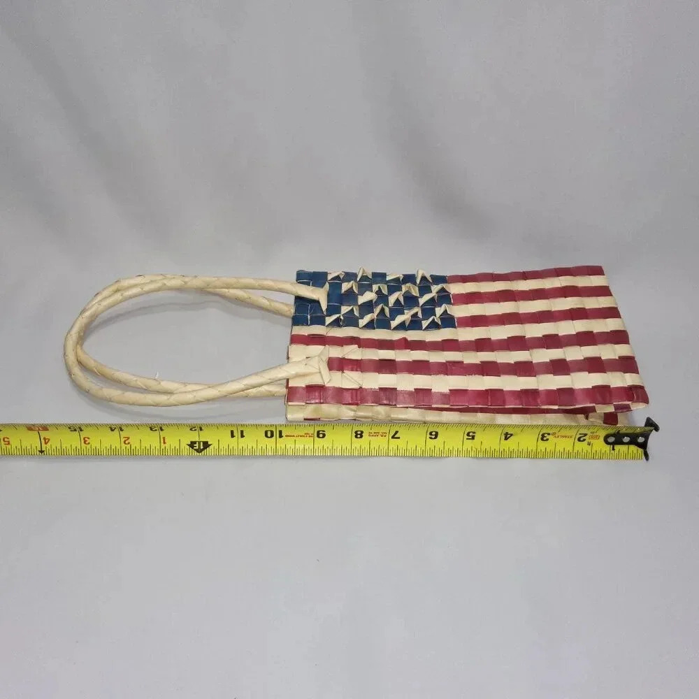 American Flag Woven Straw Grass Bag/ Basket Handmade - Picture 10 of 11
